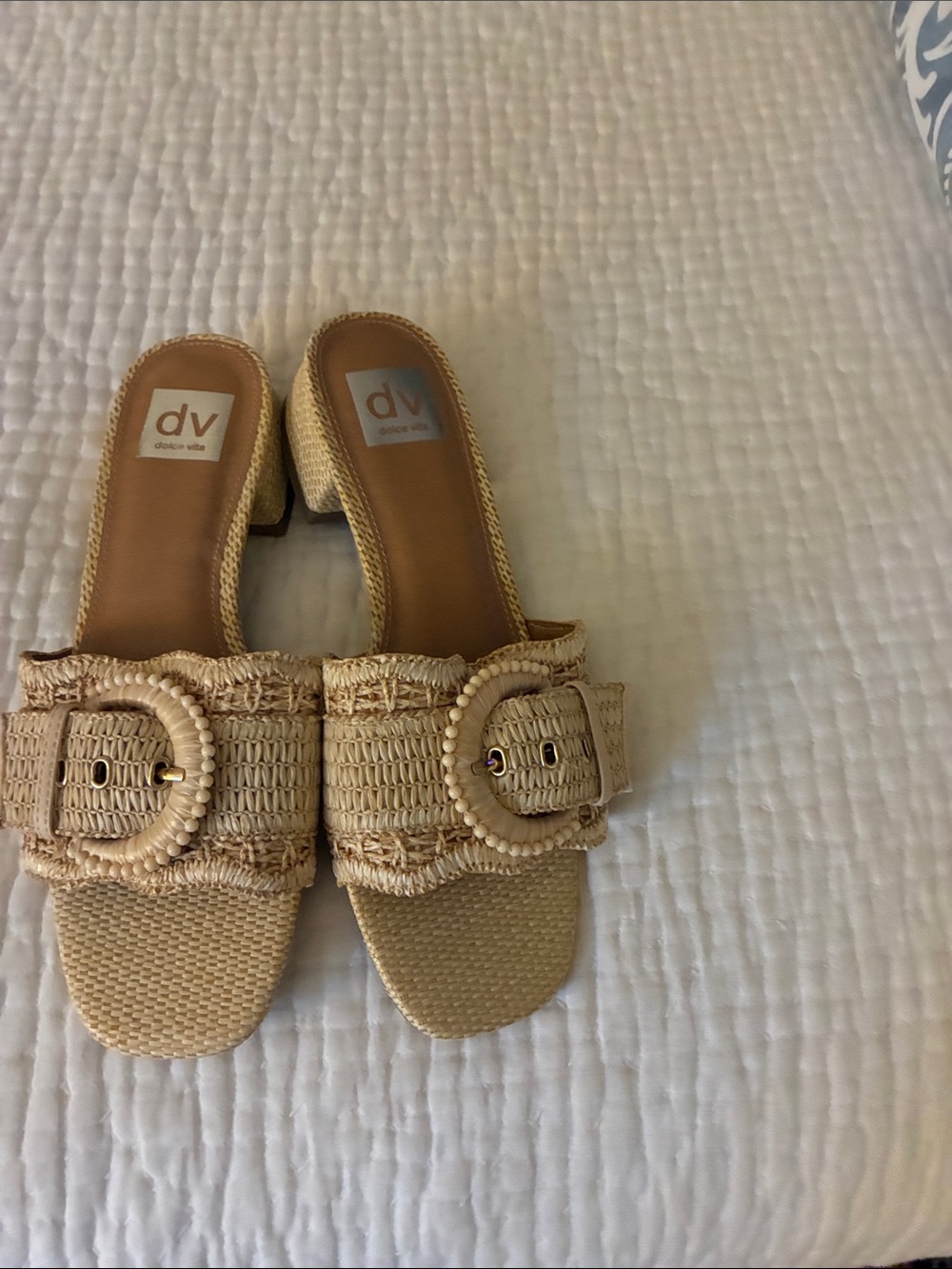 DV by Dolce Vita Natural Beige Woven Buckle Slide Mules